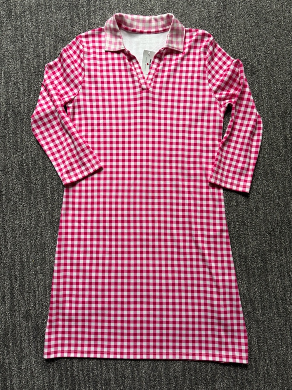 Draper James x Lands End Pink & White Gingham 3/4 Sleeve Mini Dress Sz M 10-12